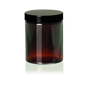 Skleněná dóza hnědá 180 ml - plato (42 ks), s černým uzávěrem